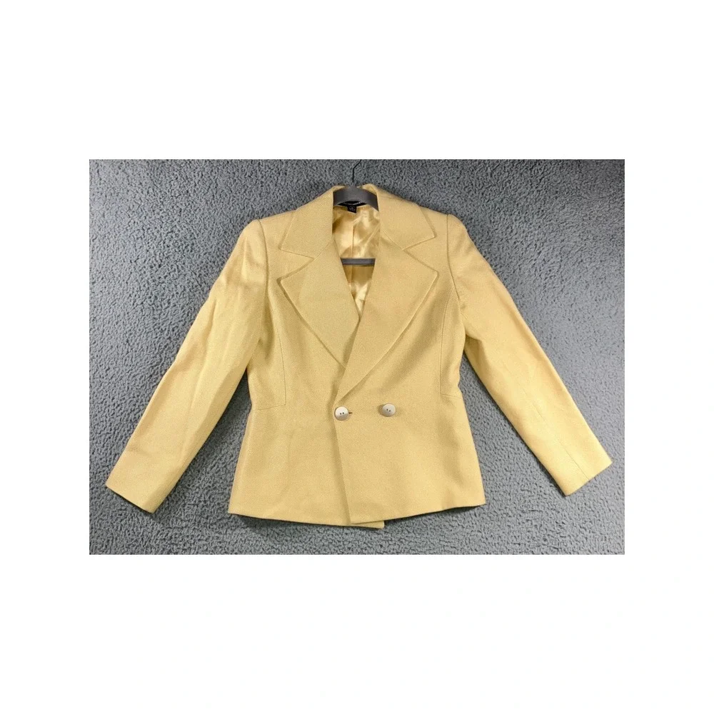 Ellen Tracy Blazer Jacket‎ Women 4 Petite Double Breasted Butter Yellow
